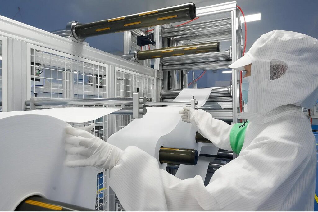 A close-up view of the pleated media inside a high flow filter cartridge