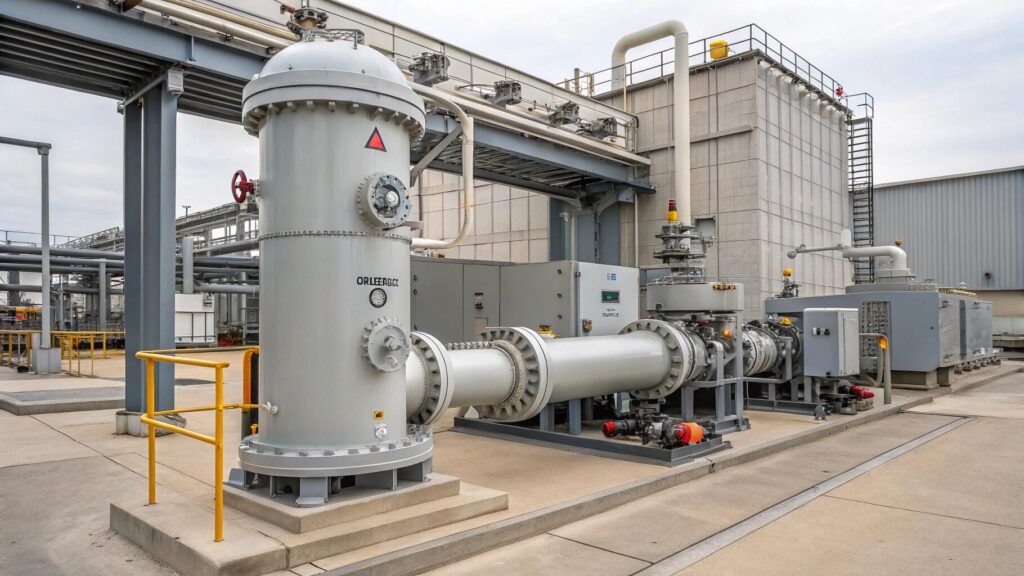 A large high flow filter housing system installed at a power generation plant