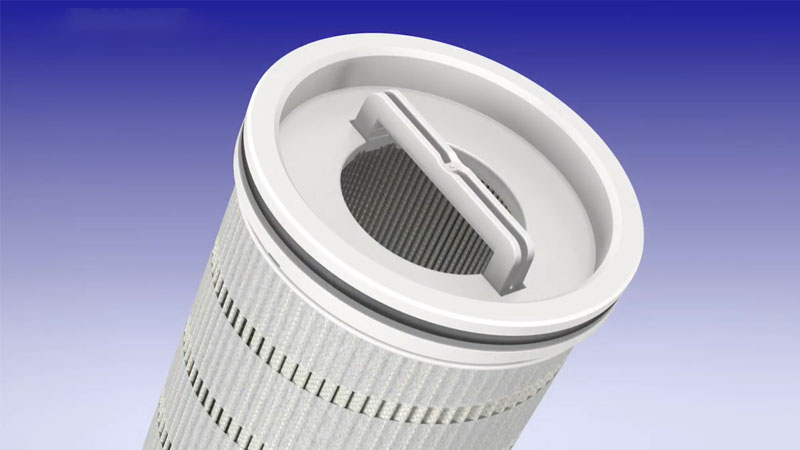 A side-by-side comparison of a Pall HFU640 filter and a Ecofiltrone equivalent filter