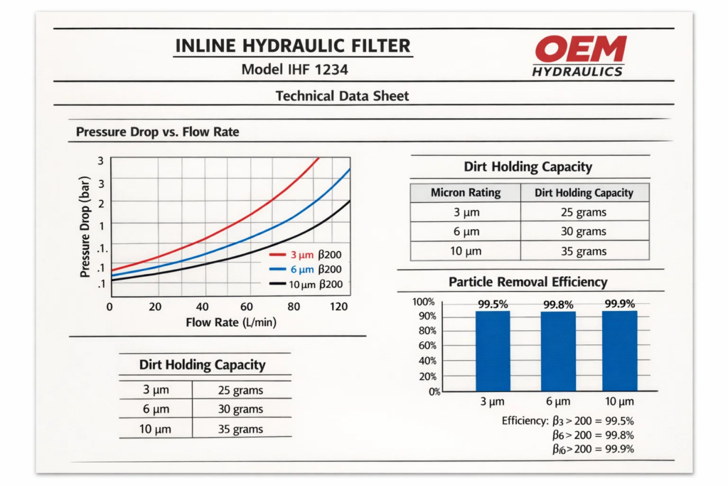 A comparison of two performance graphs, one for OEM and one for a replacement filter