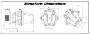 technical drawing showing the key dimensions and flow path of a MegaFlow-style cartridge
