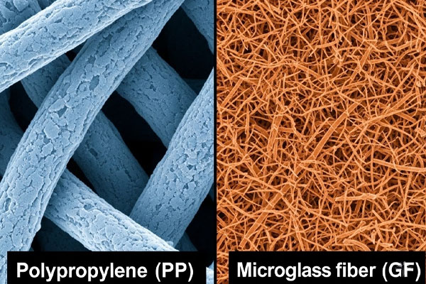 A side-by-side comparison of a polypropylene filter and a microglass fiber filter from the Ecofiltrone HFK series