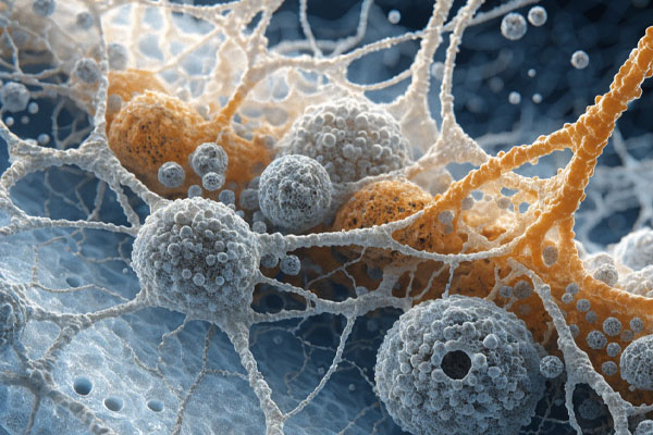 Microscopic view of biofilm forming on an RO membrane surface