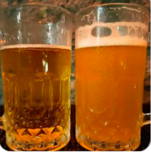 Beer Clarity Comparison Two glasses of beer side-by-side, one hazy and one brilliantly clear.