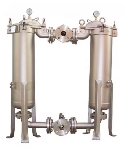 Two large industrial filter housings operating in parallel