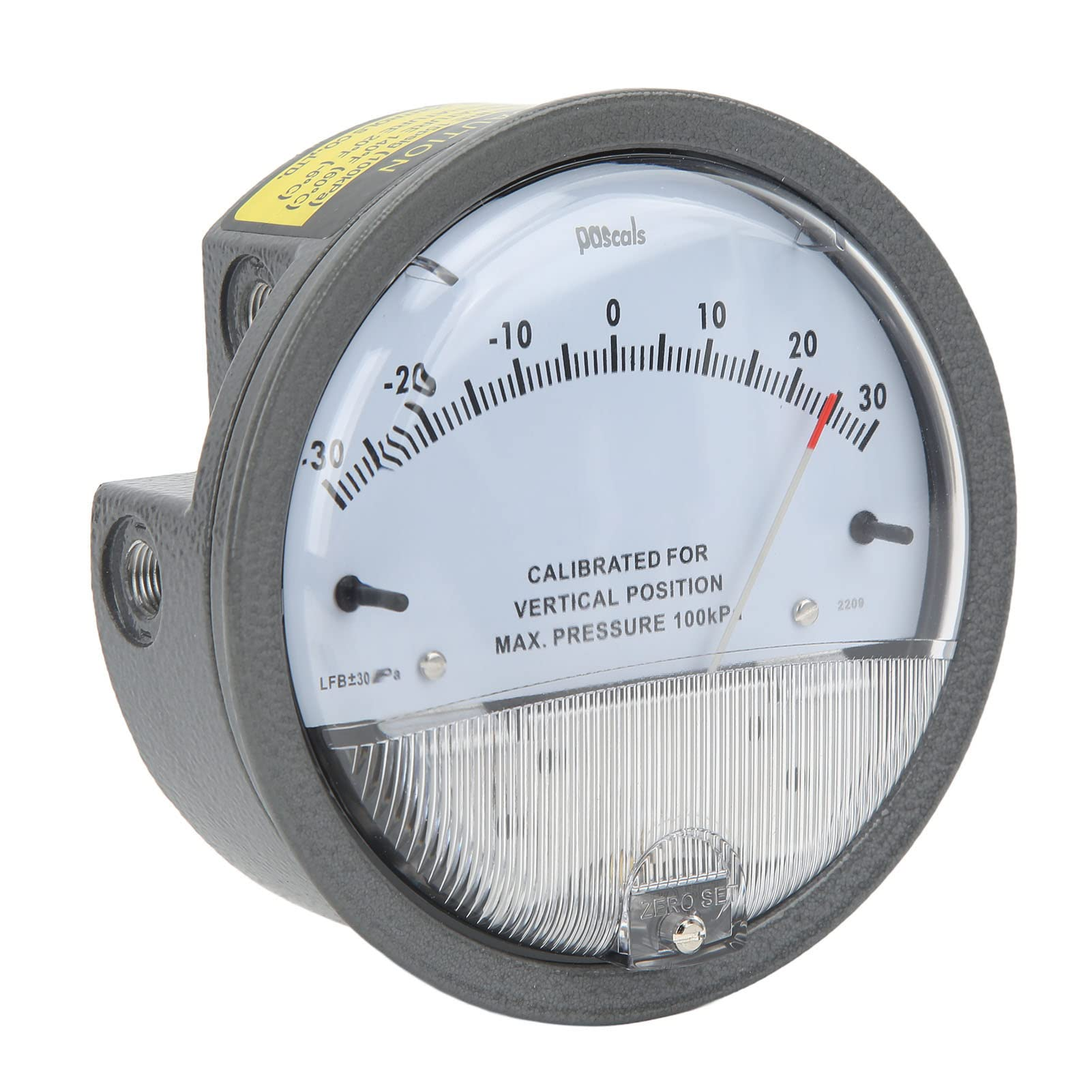 A high-flow filter cartridge with data overlays representing pressure monitoring