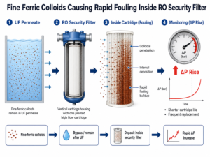 Fine ferric colloids causing rapid fouling inside RO security filter