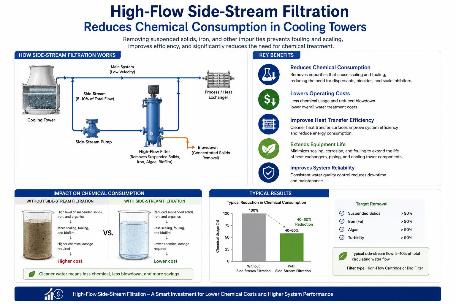 High-Flow Side-Stream Filtration Reduces Chemical Consumption in Cooling Towers